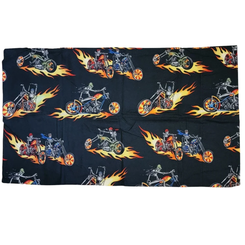 Skeleton Motorcycle Pillowcase Standard Queen Black‎ Fire Flames Biker Homemade